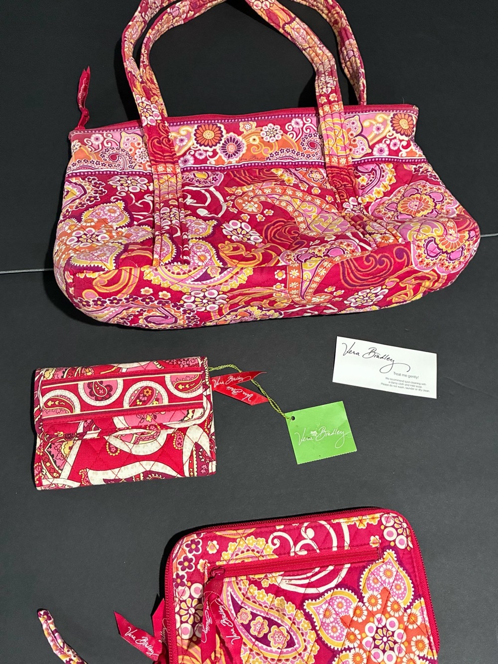 Vera Bradley (Rosy Posie) Pink Paisley Quilted Tote with Yellow & Orange Accents